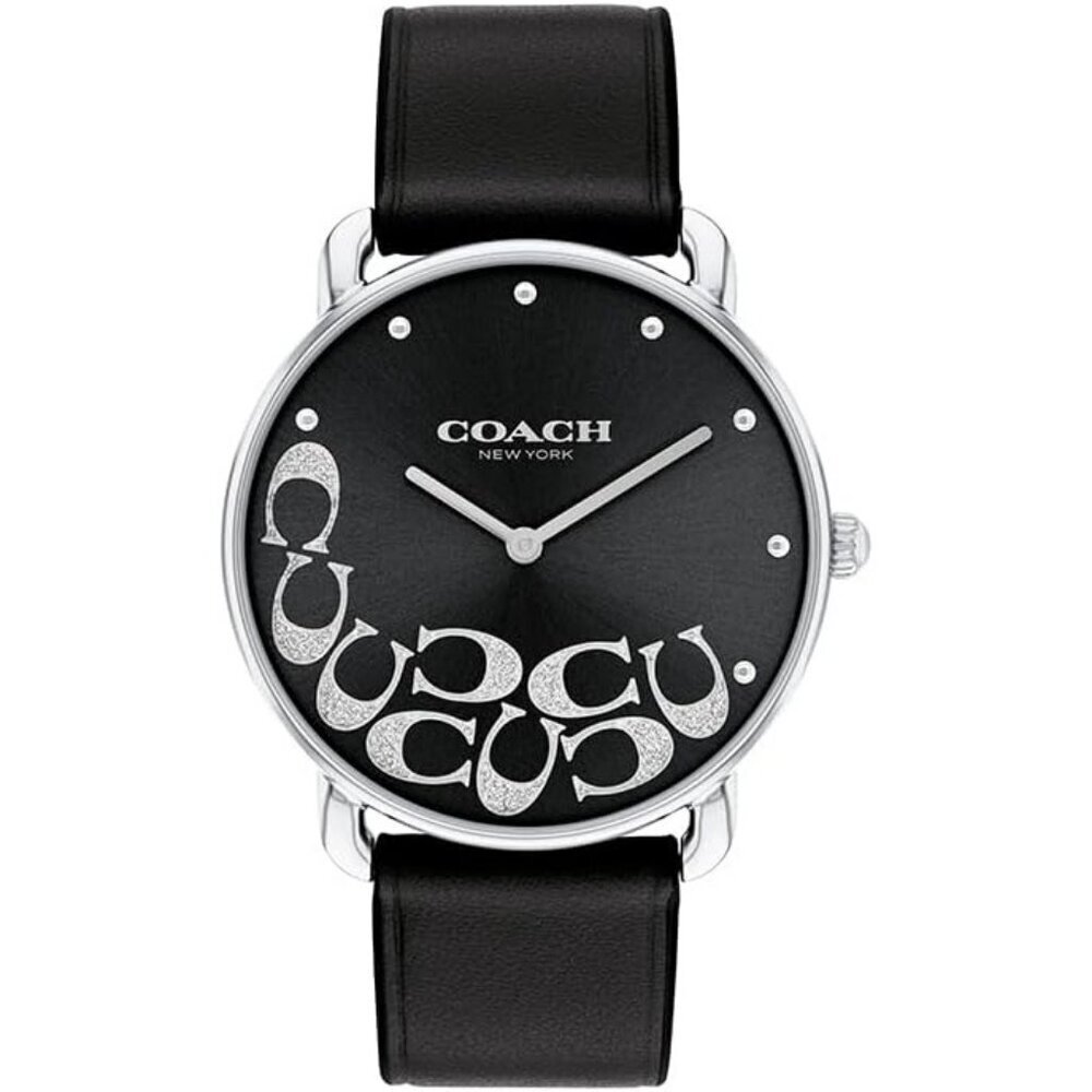 Women's Black Silver Watch Sleek Design with Scattered Charms Timeless Style